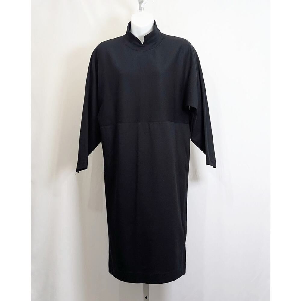 Vintage 80s Dress Black Dolman Sleeve Mock Neck Women's Size S Knit Trends